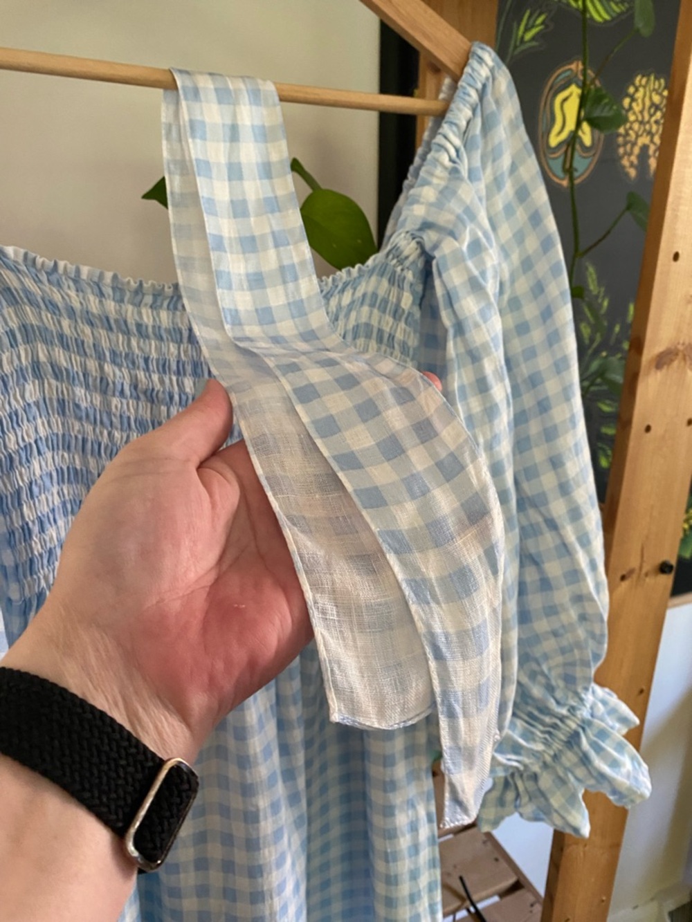 Sleeper Atlanta Linen Midi Dress Blue Gingham Medium - Picture 11 of 15